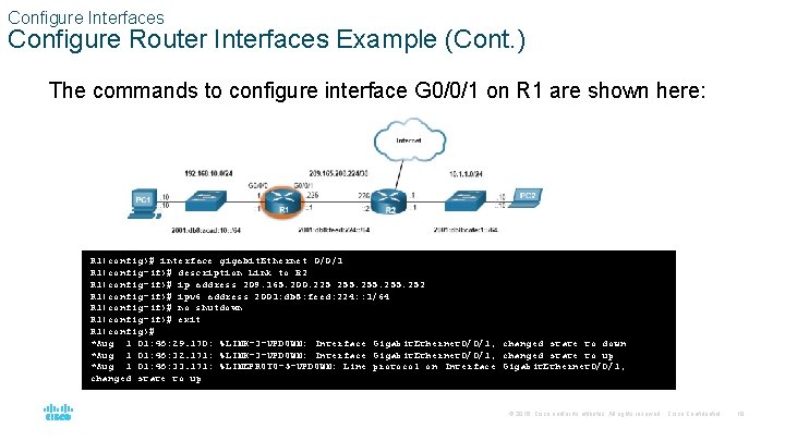 Configure Interfaces Configure Router Interfaces Example (Cont. ) The commands to configure interface G