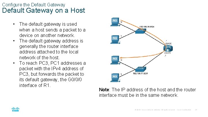Configure the Default Gateway on a Host • • • The default gateway is