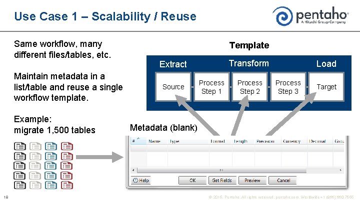 Use Case 1 – Scalability / Reuse Same workflow, many different files/tables, etc. Maintain