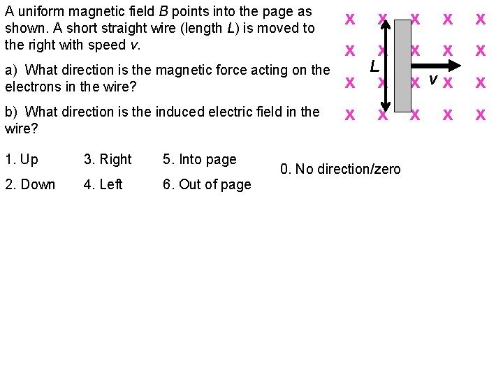 A uniform magnetic field B points into the page as shown. A short straight