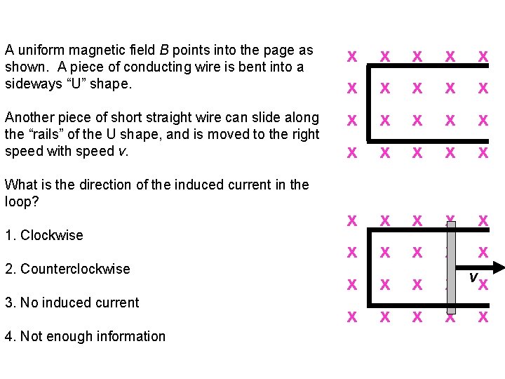 A uniform magnetic field B points into the page as shown. A piece of