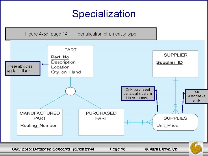 Specialization Figure 4 -5 b, page 147 Identification of an entity type These attributes