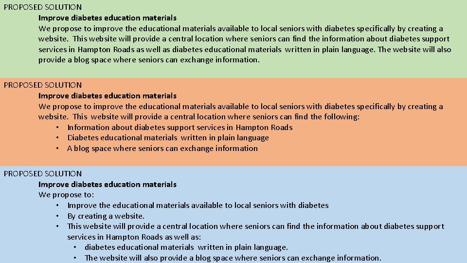 PROPOSED SOLUTION Improve diabetes education materials We propose to improve the educational materials available