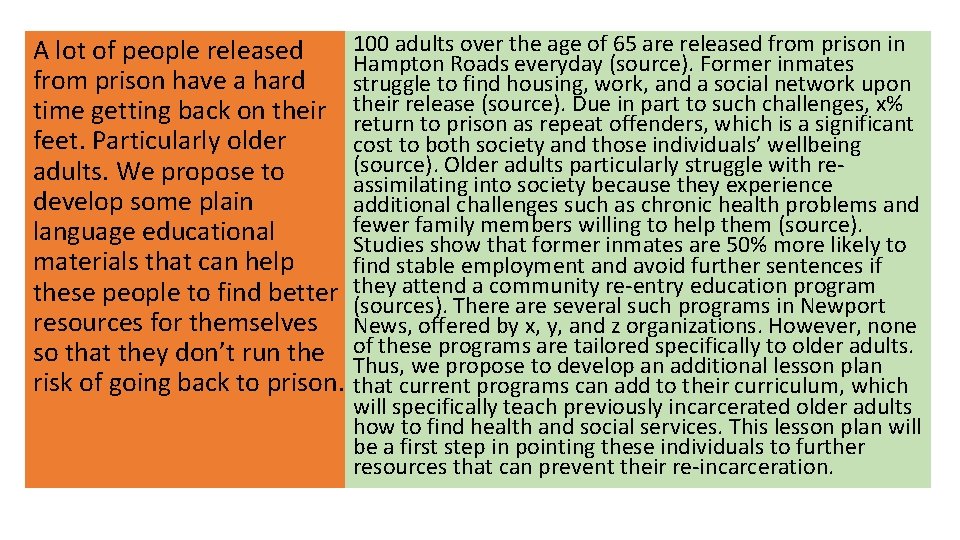 100 adults over the age of 65 are released from prison in A lot