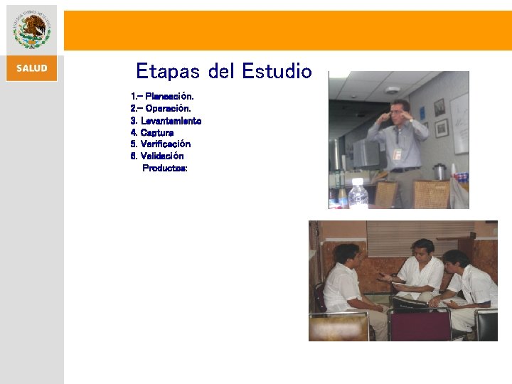 Etapas del Estudio 1. - Planeación. 2. - Operación. 3. Levantamiento 4. Captura 5.