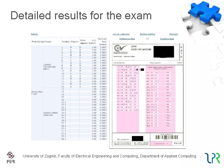 Detailed results for the exam University of Zagreb, Faculty of Electrical Engineering and Computing,