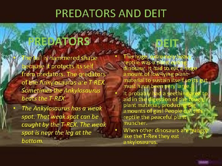 PREDATORS AND DEIT PREDATORS • The tail is hammered shape because it protects its