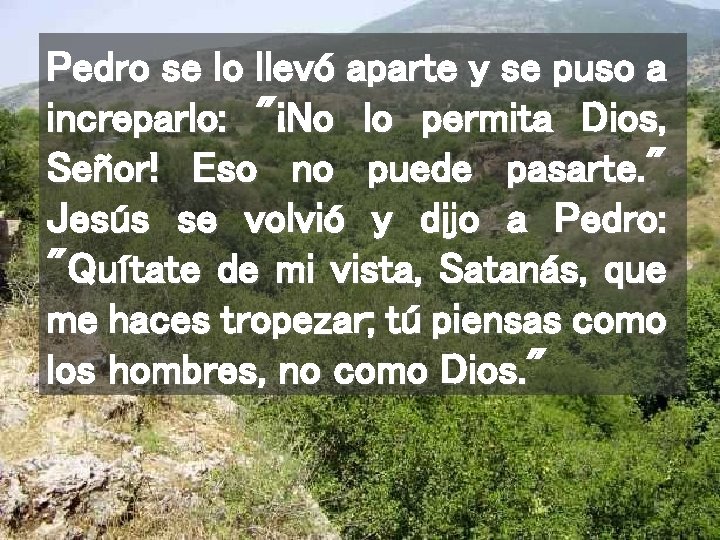Pedro se lo llevó aparte y se puso a increparlo: "¡No lo permita Dios,