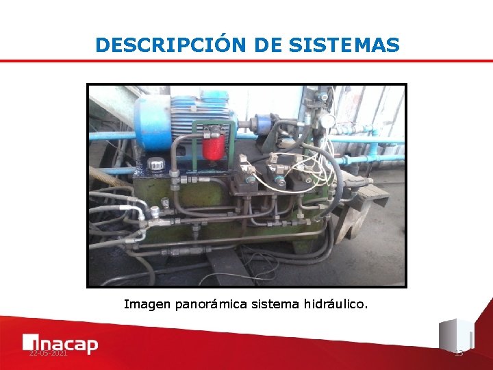 DESCRIPCIÓN DE SISTEMAS Imagen panorámica sistema hidráulico. 22 -05 -2021 13 
