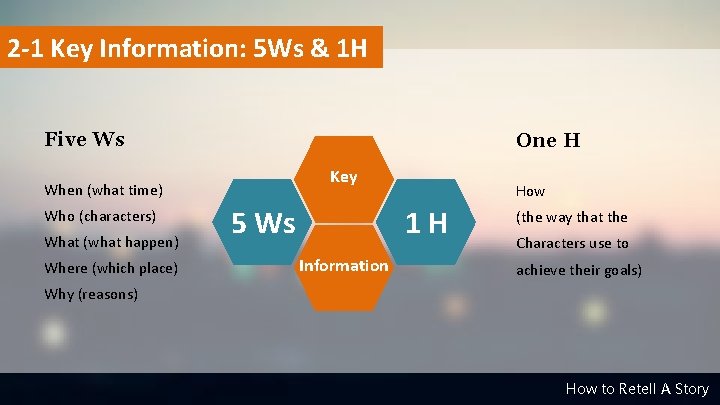 2 -1 Key Information: 5 Ws & 1 H Five Ws One H Key