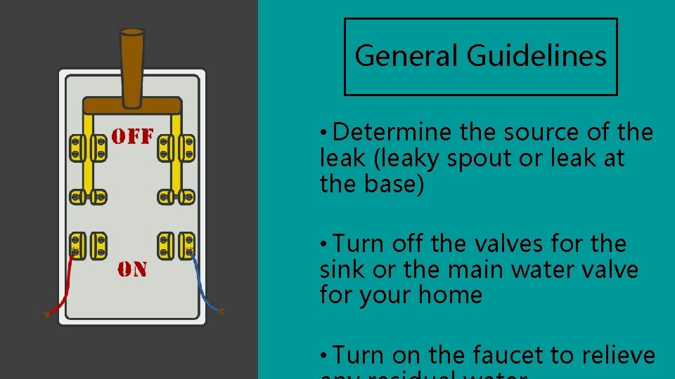 General Guidelines • Determine the source of the leak (leaky spout or leak at