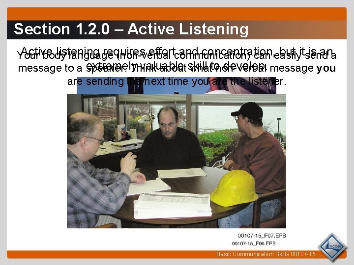 Section 1. 2. 0 – Active Listening Active listening requires effortcommunication) and concentration, but
