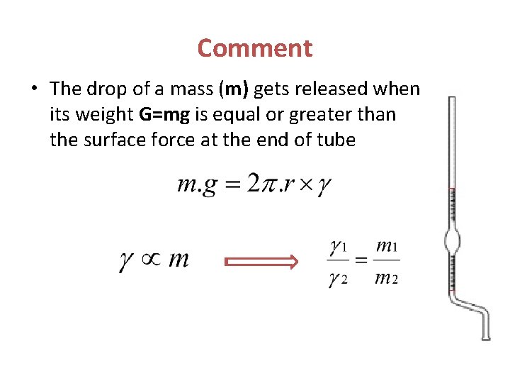 Comment • The drop of a mass (m) gets released when its weight G=mg