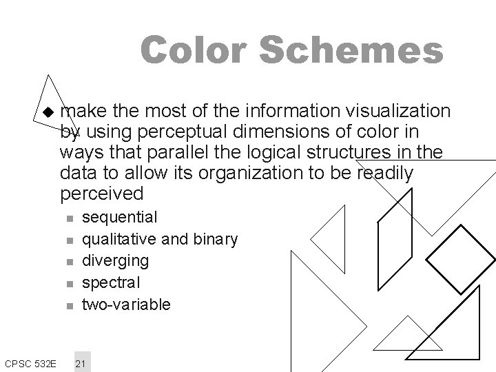 Color Schemes u make the most of the information visualization by using perceptual dimensions