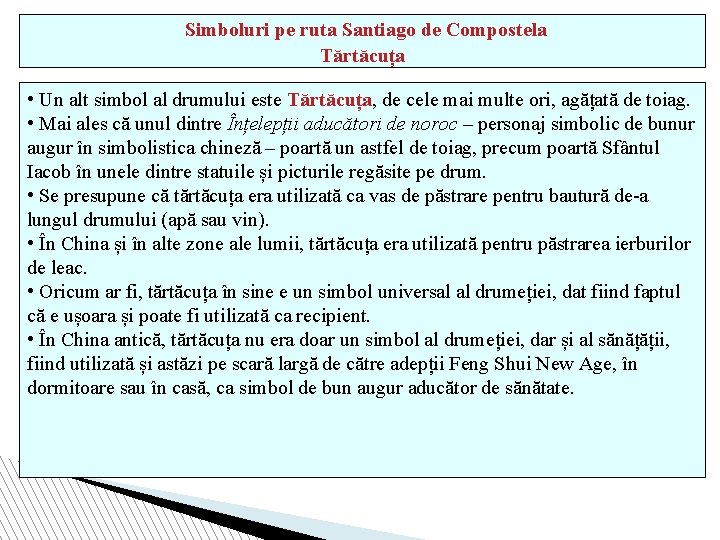 Simboluri pe ruta Santiago de Compostela Tărtăcuța • Un alt simbol al drumului este