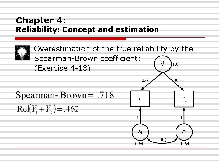 Chapter 4: Reliability: Concept and estimation Overestimation of the true reliability by the Spearman-Brown