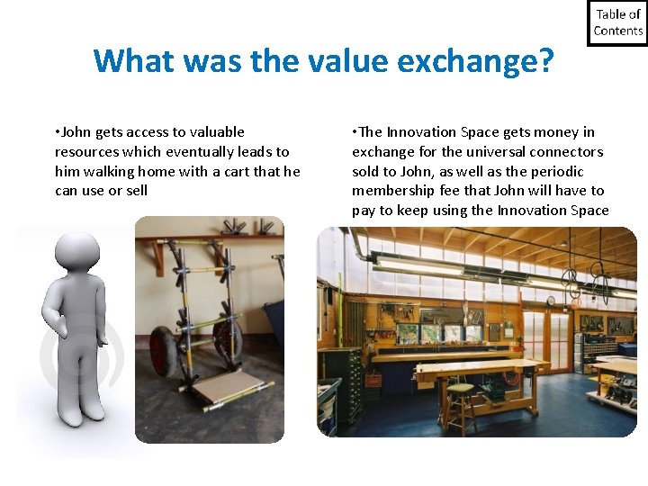 What was the value exchange? • John gets access to valuable resources which eventually What was the value exchange? • John gets access to valuable resources which eventually
