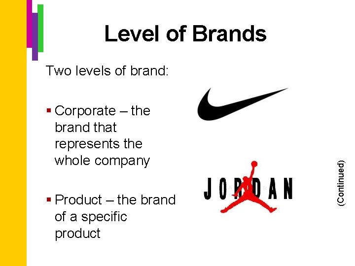 Level of Brands § Corporate – the brand that represents the whole company §