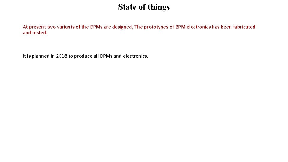 State of things At present two variants of the BPMs are designed, The prototypes
