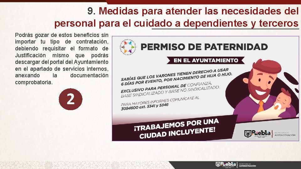 9. Medidas para atender las necesidades del personal para el cuidado a dependientes y