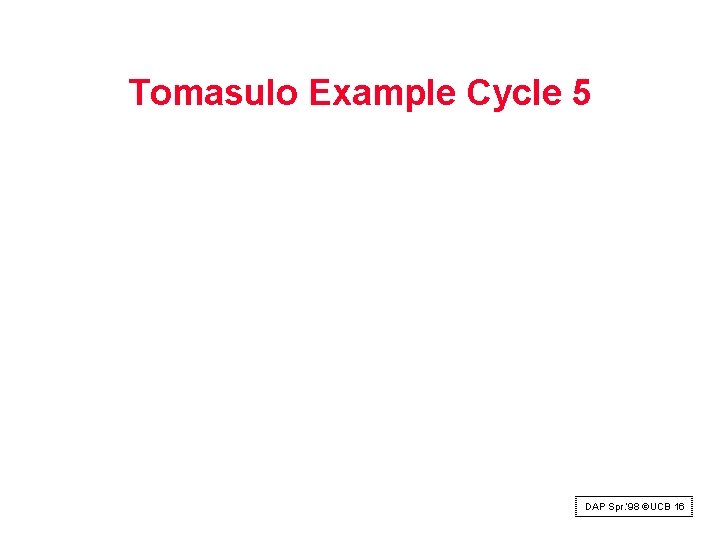 Tomasulo Example Cycle 5 DAP Spr. ‘ 98 ©UCB 16 Tomasulo Example Cycle 5 DAP Spr. ‘ 98 ©UCB 16