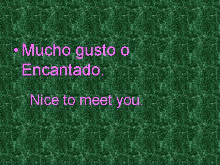  • Mucho gusto o Encantado. Nice to meet you. 