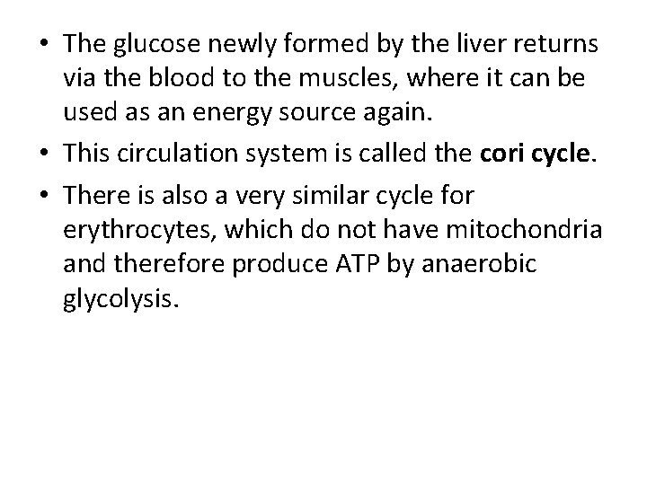  • The glucose newly formed by the liver returns via the blood to