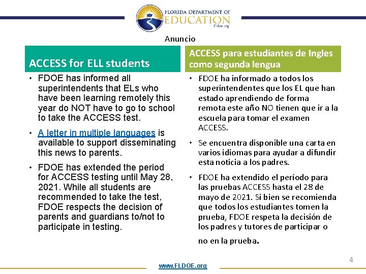 Anuncio ACCESS para estudiantes de Ingles como segunda lengua ACCESS for ELL students •