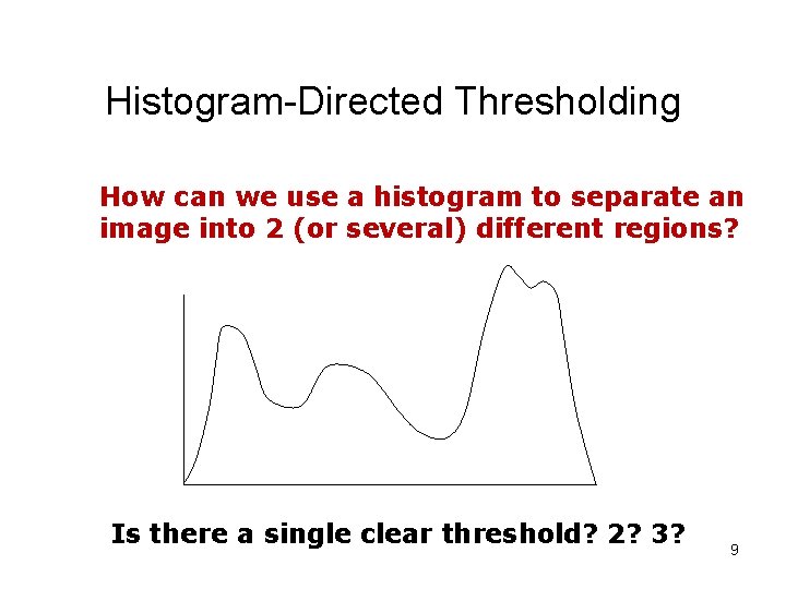 Histogram-Directed Thresholding How can we use a histogram to separate an image into 2