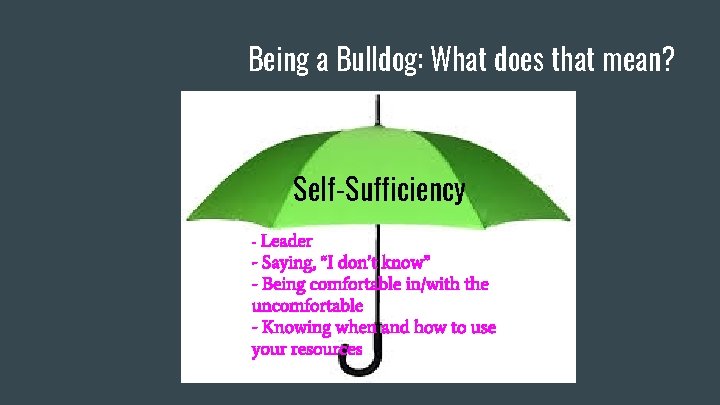 Being a Bulldog: What does that mean? Self-Sufficiency Leader - Saying, “I don’t know”