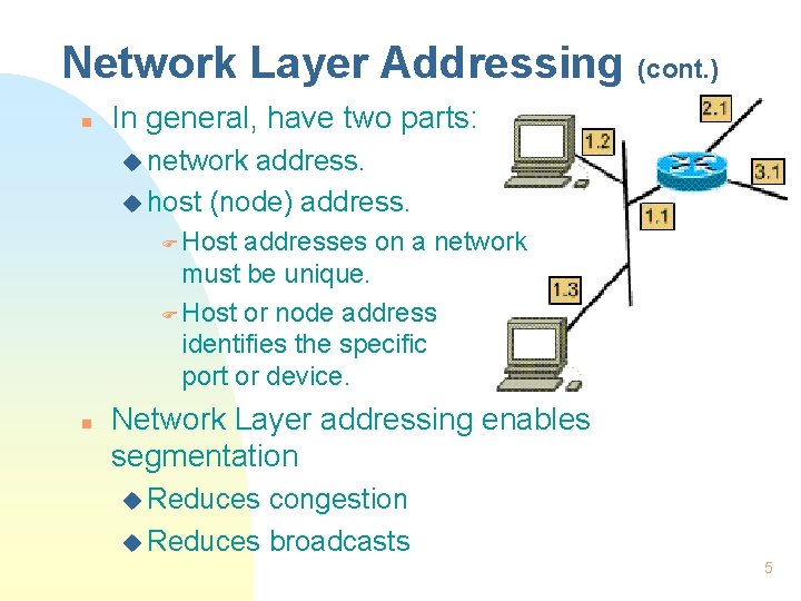 Network Layer Addressing (cont. ) n In general, have two parts: u network address.