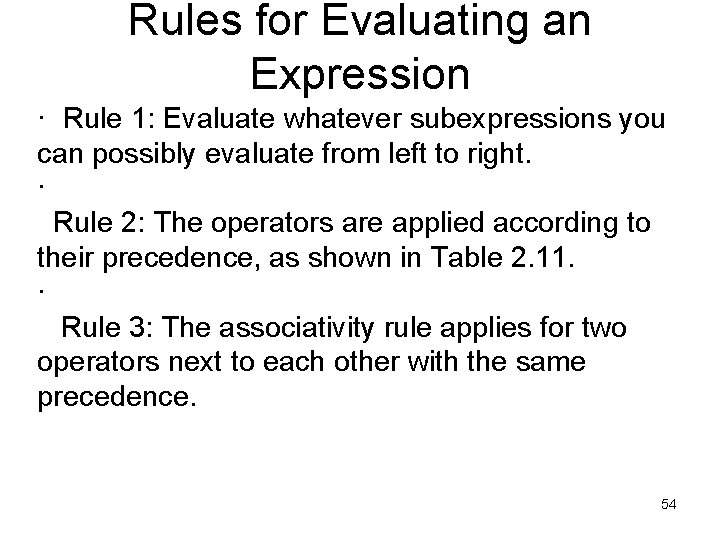 Rules for Evaluating an Expression · Rule 1: Evaluate whatever subexpressions you can possibly