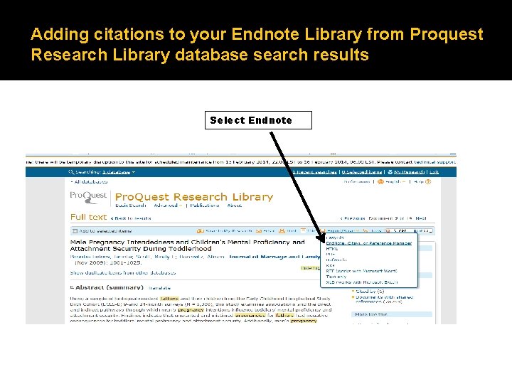 Adding citations to your Endnote Library from Proquest Research Library database search results Select