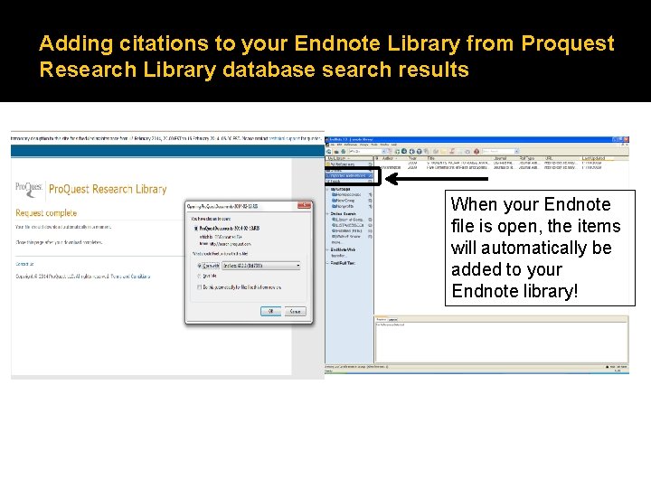 Adding citations to your Endnote Library from Proquest Research Library database search results When