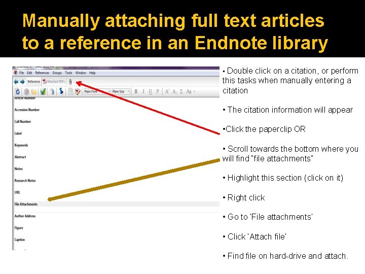 Manually attaching full text articles to a reference in an Endnote library • Double
