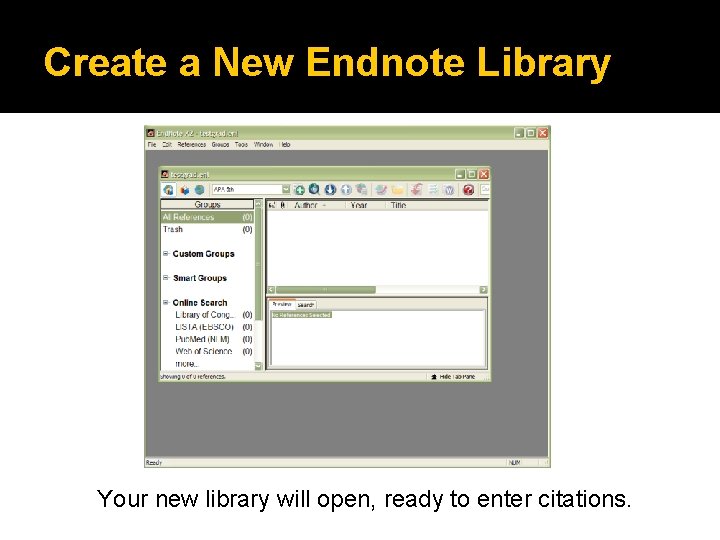 Create a New Endnote Library Your new library will open, ready to enter citations.