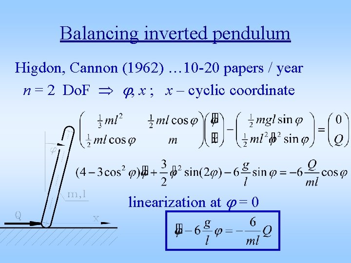 Balancing inverted pendulum Higdon, Cannon (1962) … 10 -20 papers / year n =