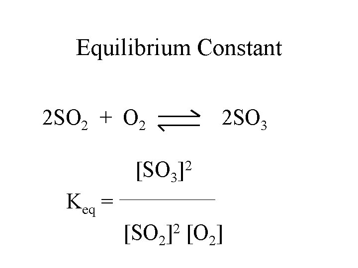 Equilibrium Constant 2 SO 2 + O 2 2 SO 3 2 [SO 3]