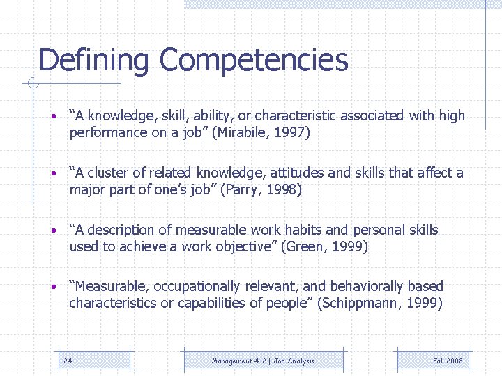 Defining Competencies • “A knowledge, skill, ability, or characteristic associated with high performance on