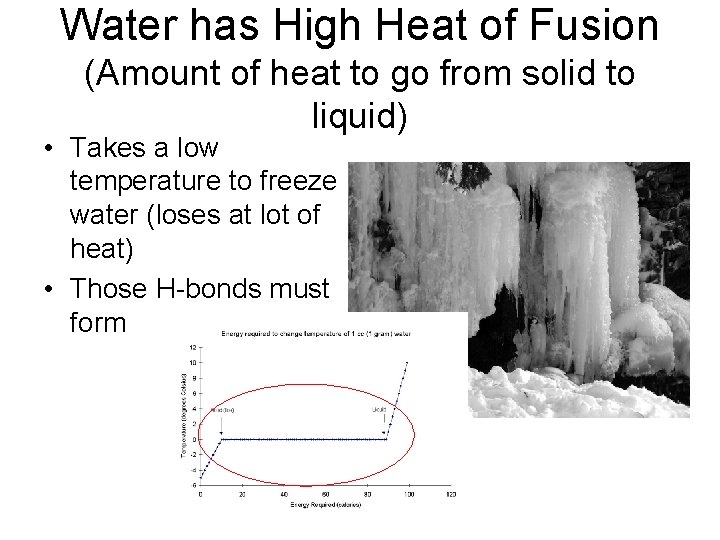 Water has High Heat of Fusion (Amount of heat to go from solid to