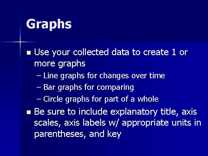 Graphs n Use your collected data to create 1 or more graphs – Line