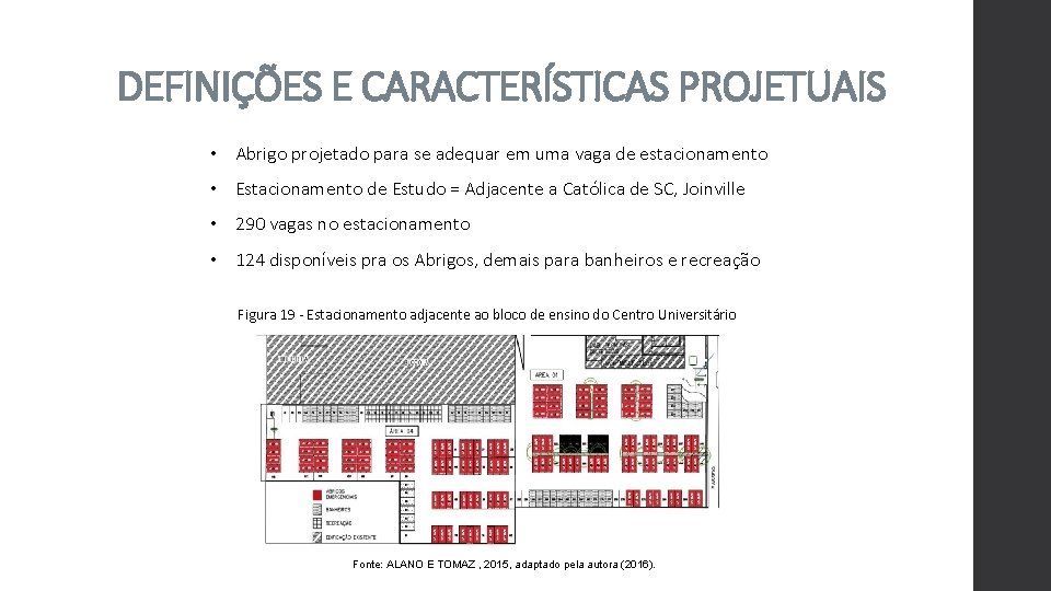 DEFINIÇÕES E CARACTERÍSTICAS PROJETUAIS • Abrigo projetado para se adequar em uma vaga de