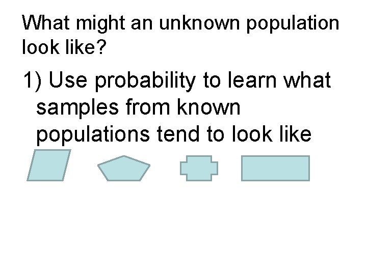 What might an unknown population look like? 1) Use probability to learn what samples