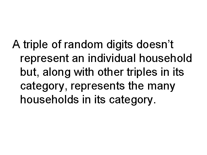 A triple of random digits doesn’t represent an individual household but, along with other