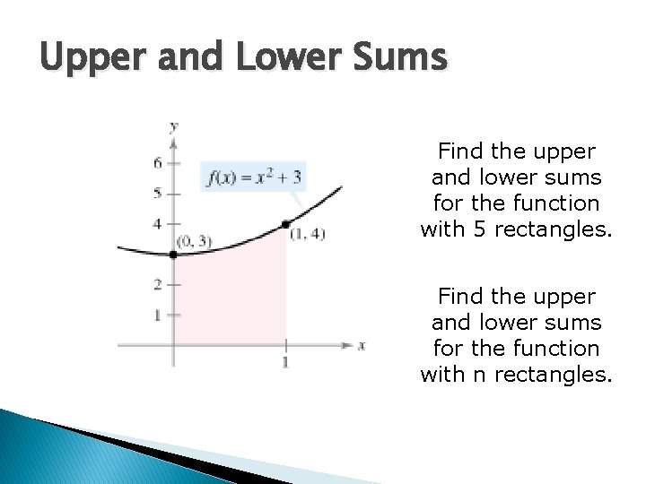 Upper and Lower Sums Find the upper and lower sums for the function with