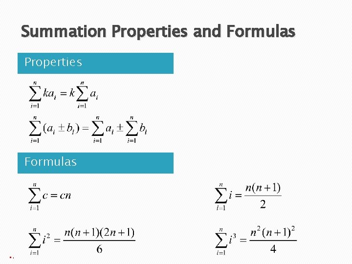 Summation Properties and Formulas Properties Formulas 