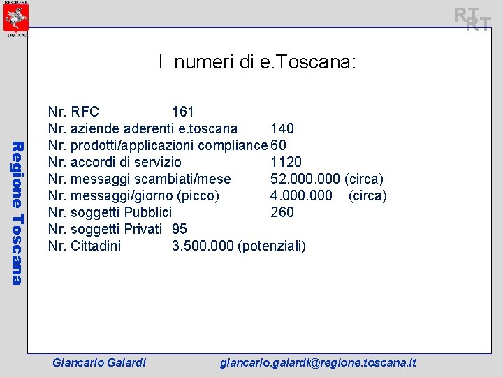 RT RT I numeri di e. Toscana: Regione Toscana Nr. RFC 161 Nr. aziende