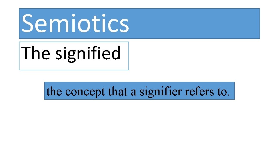 Semiotics The signified the concept that a signifier refers to. 