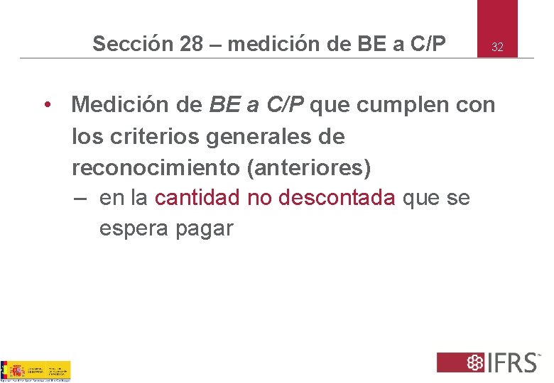 Sección 28 – medición de BE a C/P 32 • Medición de BE a