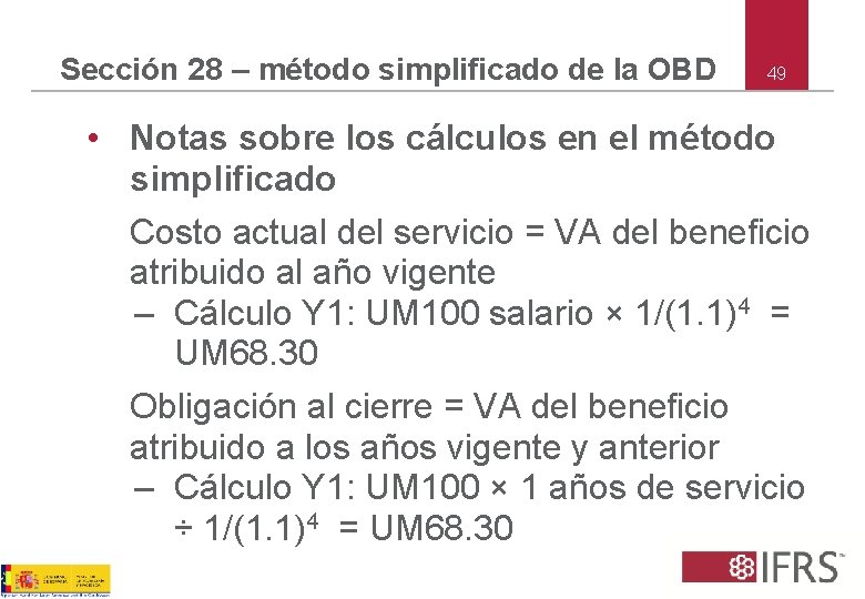 Sección 28 – método simplificado de la OBD 49 • Notas sobre los cálculos